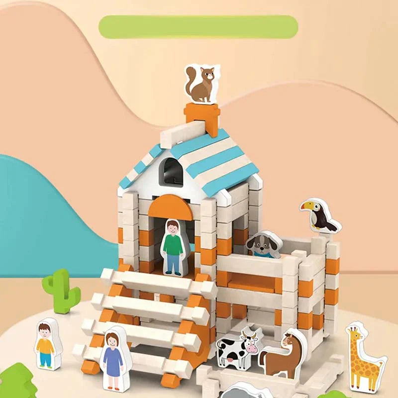 Juego de bloques de madera Montessori – diversión natural en apilar y construir