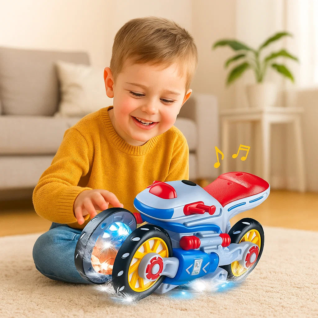 Motocicleta danzante con luces y música