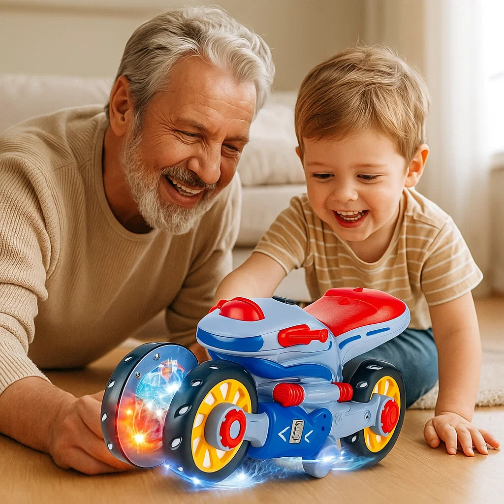 Motocicleta danzante con luces y música