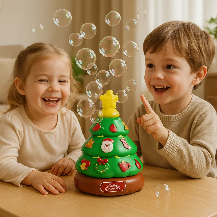 Árbol musical con burbujas de jabón y pegatinas para decorar