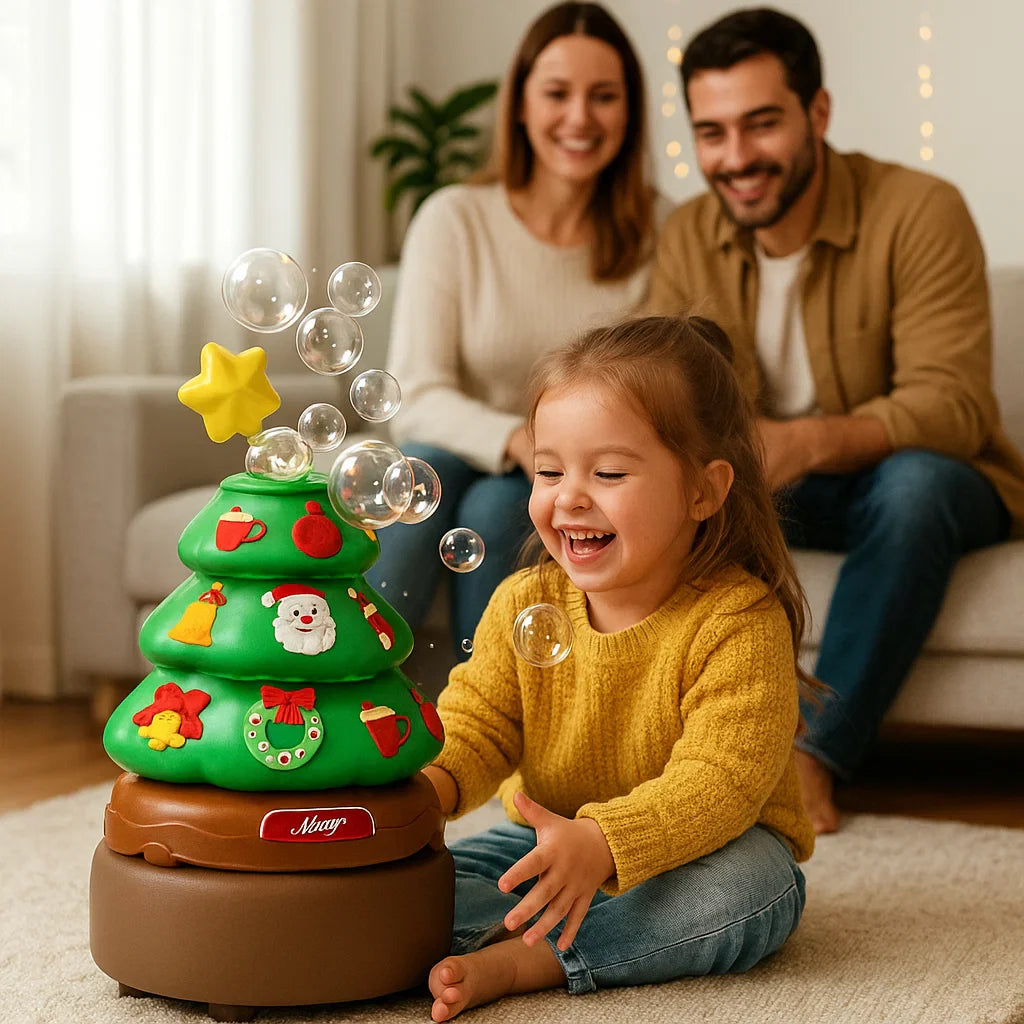Árbol musical con burbujas de jabón y pegatinas para decorar