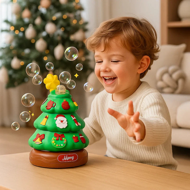 Árbol musical con burbujas de jabón y pegatinas para decorar