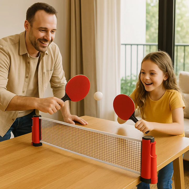 ¡Set de tenis de mesa ajustable – se adapta a cualquier mesa!