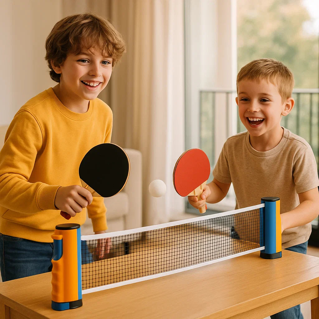 ¡Set de tenis de mesa ajustable – se adapta a cualquier mesa!
