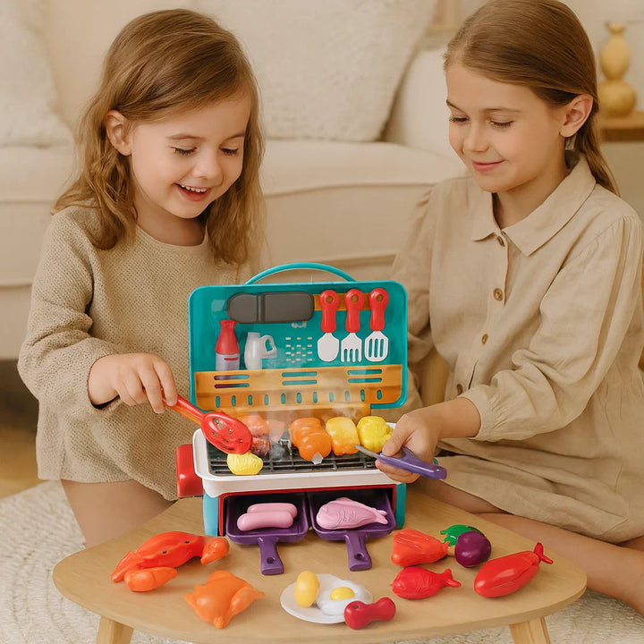 ¡Mi primera parrilla BBQ – Cocina para niños con efecto de humo y comida que cambia de color!