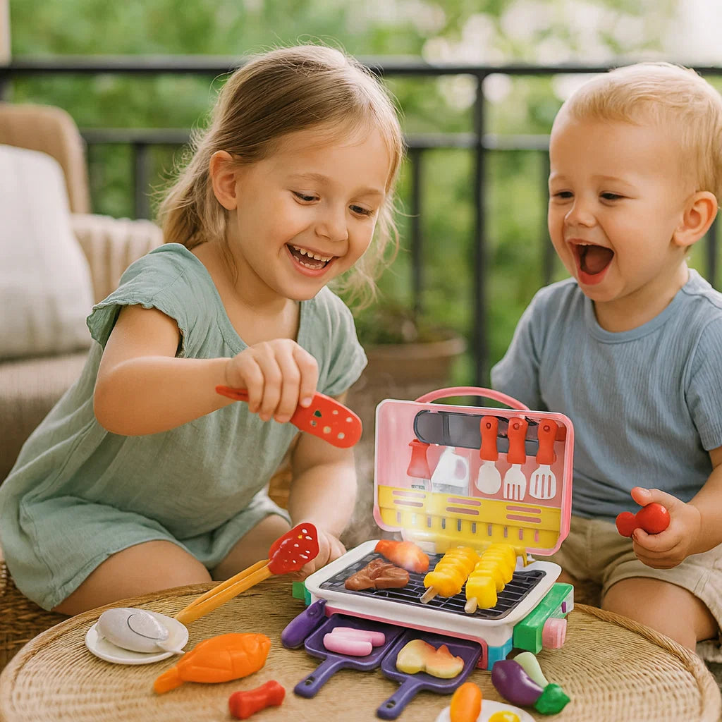 ¡Mi primera parrilla BBQ – Cocina para niños con efecto de humo y comida que cambia de color!