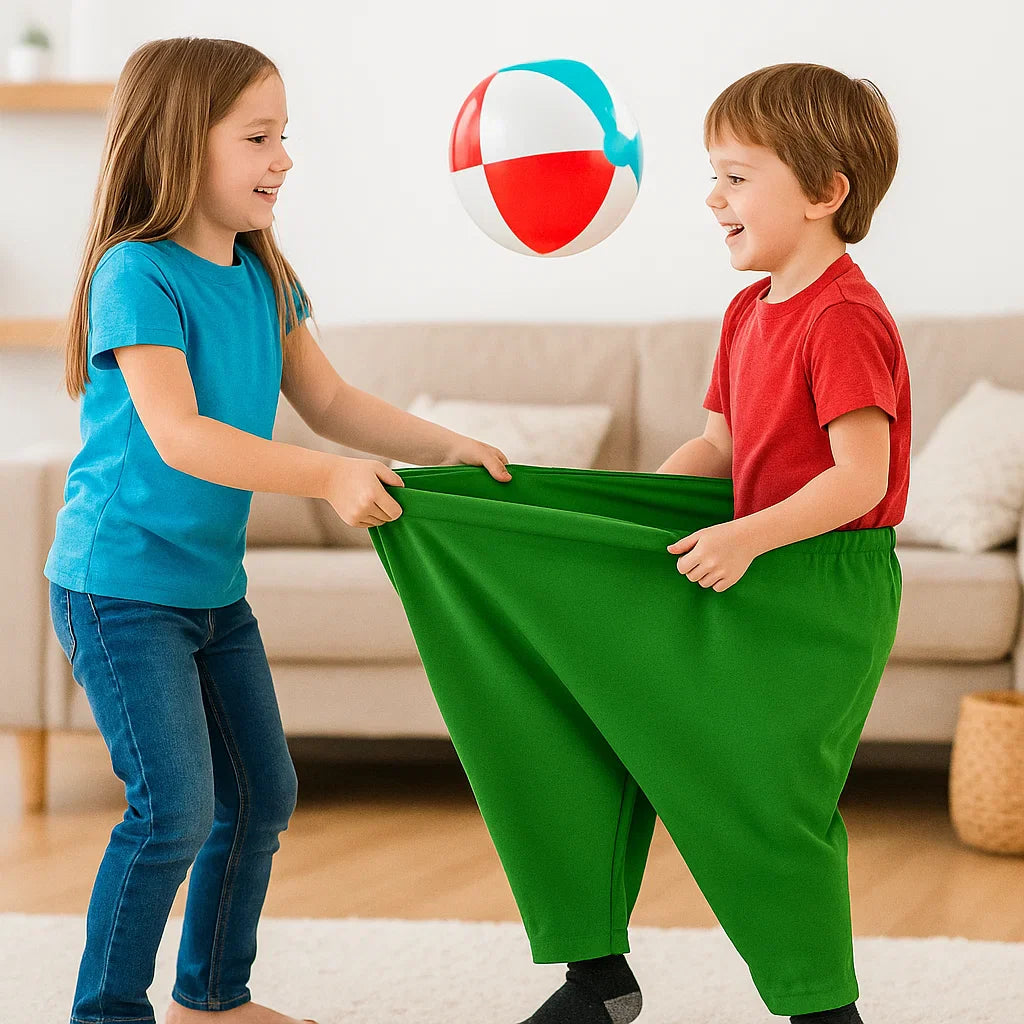 Juego familiar de atrapar pelotas con pantalones de payaso