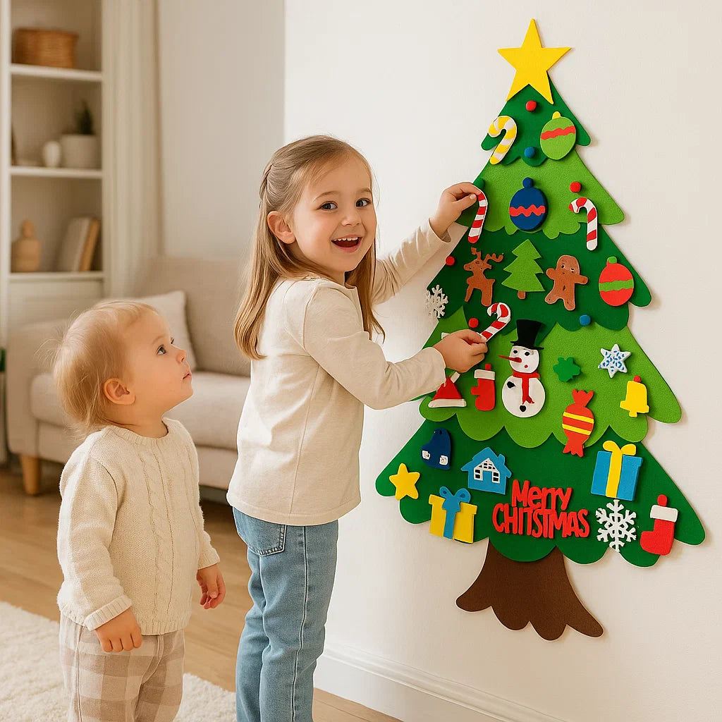 DIY Árbol de Fieltro para Niños | Decoración de Pared Segura con Adornos Desmontables para Diversión Navideña