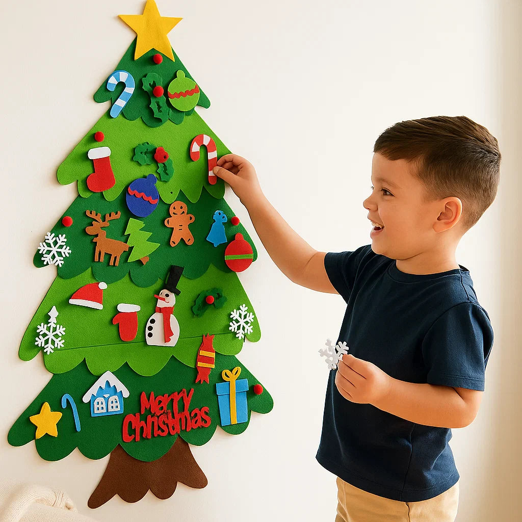 DIY Árbol de Fieltro para Niños | Decoración de Pared Segura con Adornos Desmontables para Diversión Navideña