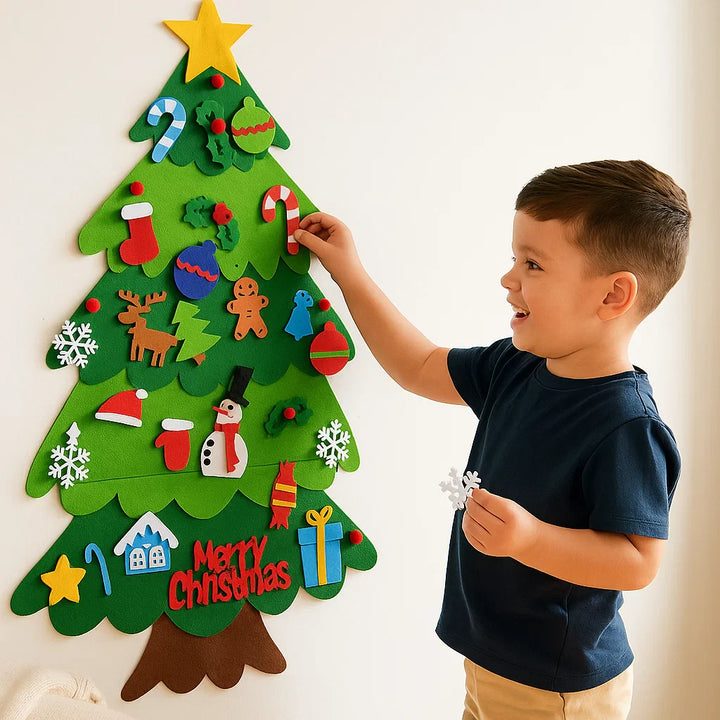 DIY Árbol de Fieltro para Niños | Decoración de Pared Segura con Adornos Desmontables para Diversión Navideña
