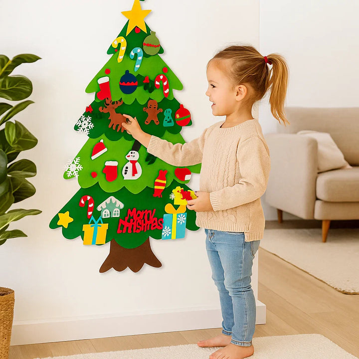 DIY Árbol de Fieltro para Niños | Decoración de Pared Segura con Adornos Desmontables para Diversión Navideña