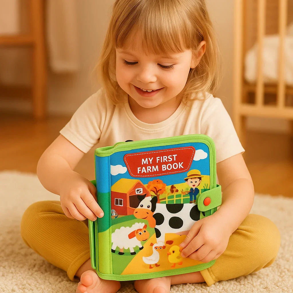 Libro educativo con historias sobre la granja para los más pequeños | Libro de fieltro suave para aprender sobre animales y habilidades motoras