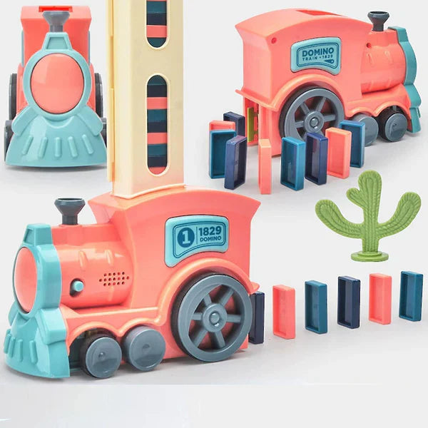 Juguete de tren de dominó para niños | Montaje automático de vías con luces y sonidos para un juego educativo creativo